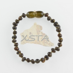 Amber Teething bracelet baroque dark green